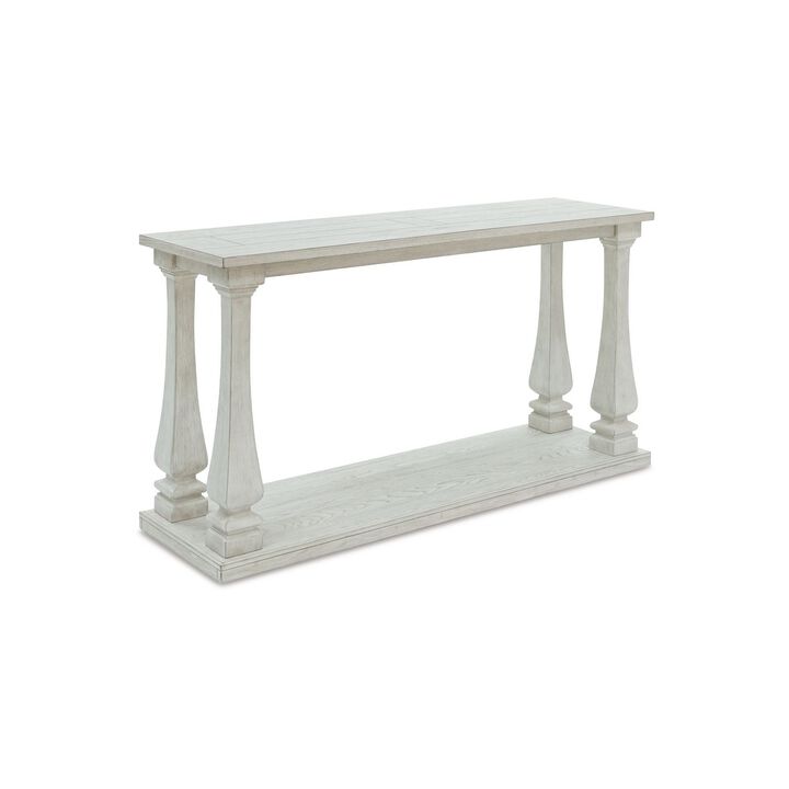 Dyne Sofa Console Table, Plank Top, Baluster Base, 60 Inch White - Benzara