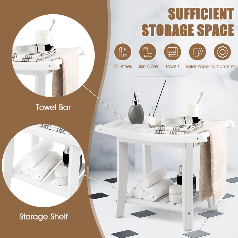 Heavy Duty Waterproof Bath Stool with Curved Seat and Storage Shelf