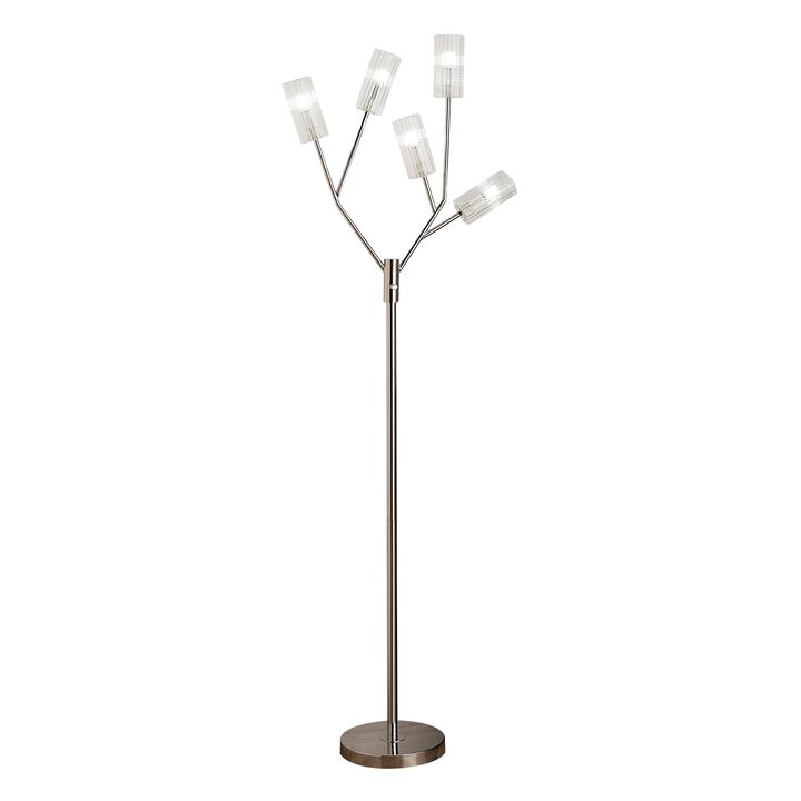 67 Inch Floor Lamp, Modern Globe Glass Shade, Round Metal Base, Nickel-Benzara