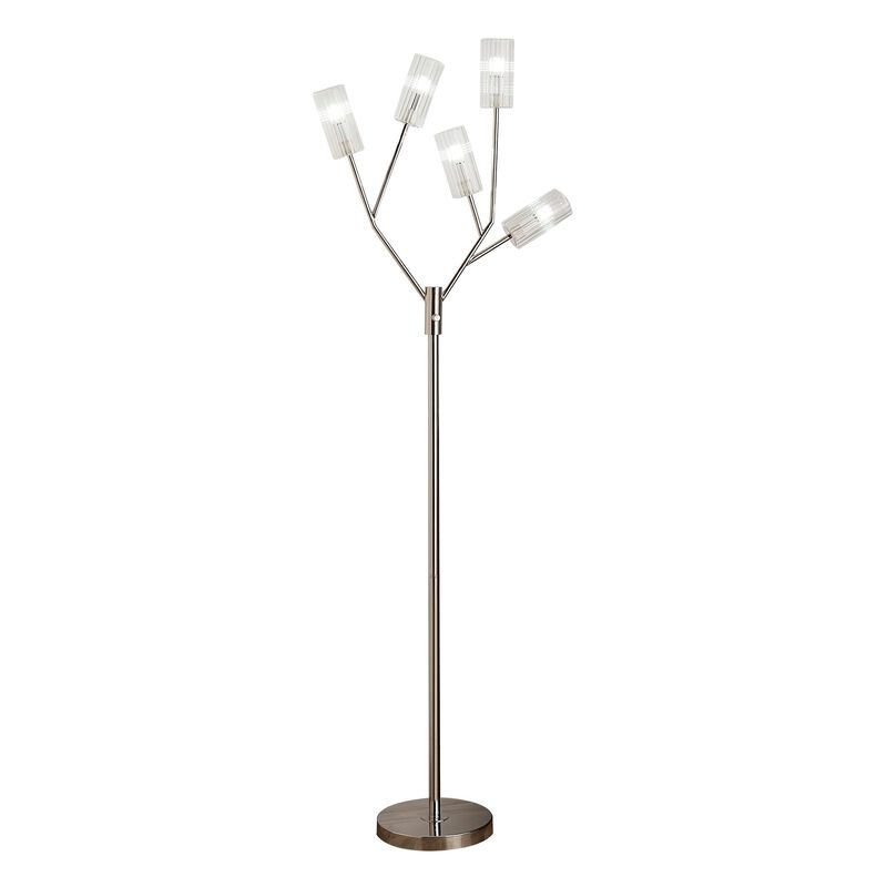 67 Inch Floor Lamp, Modern Globe Glass Shade, Round Metal Base, Nickel-Benzara