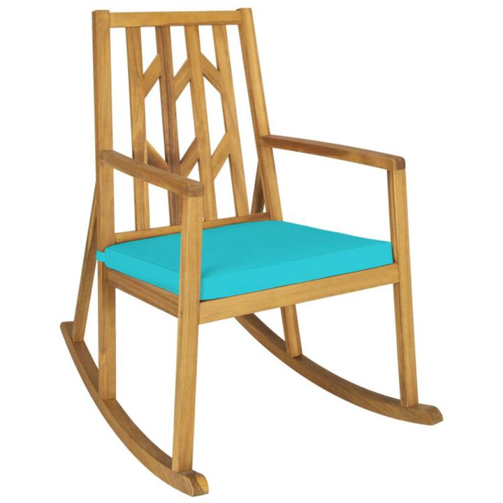 Hivvago Patio Acacia Wood Rocking Chair Sofa with Armrest and Cushion for Garden and Deck