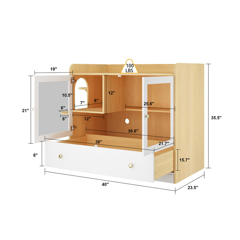 Extra Large Cat Litter Box Furniture Hidden, Cats Condo Pet House with Stairs, Indoor Cat Litter House, White with Log