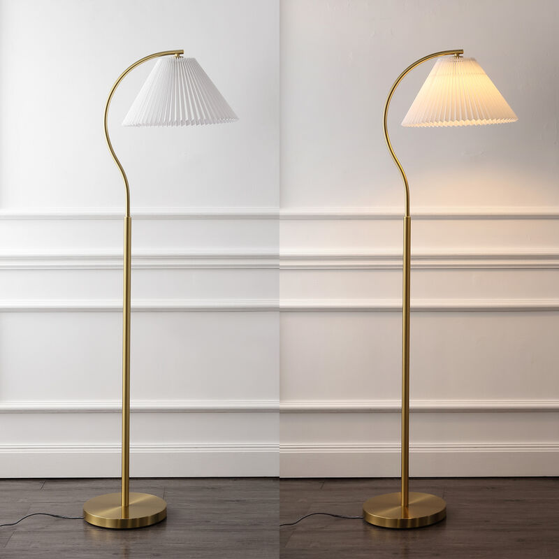Devon Modern Glam Metal Arc LED Floor Lamp with Pleated Shade