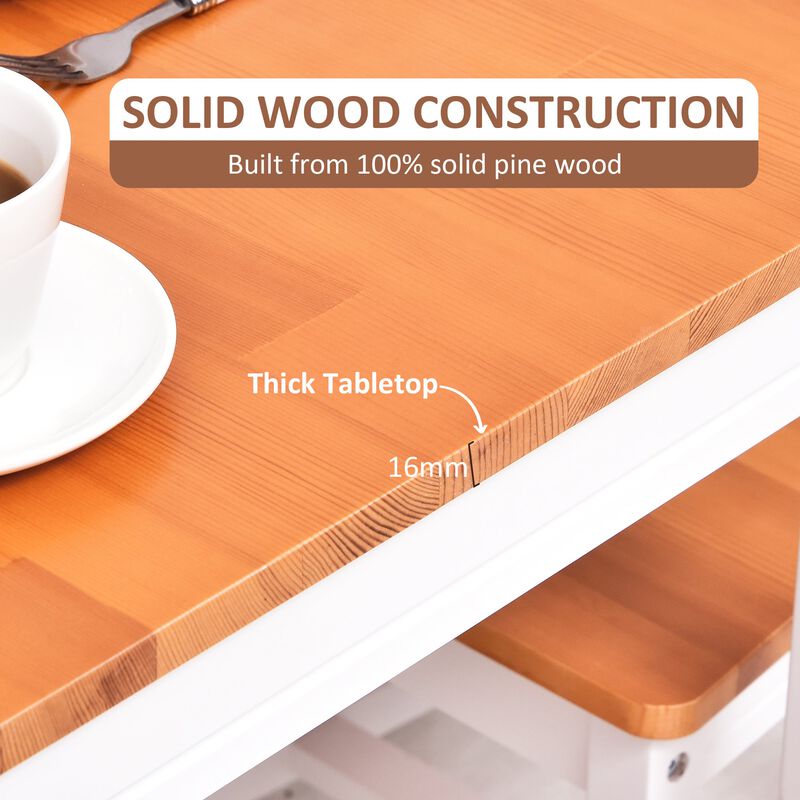 Compact Dining Solution: 5-Piece White/Natural Pine Wood Table and Chairs