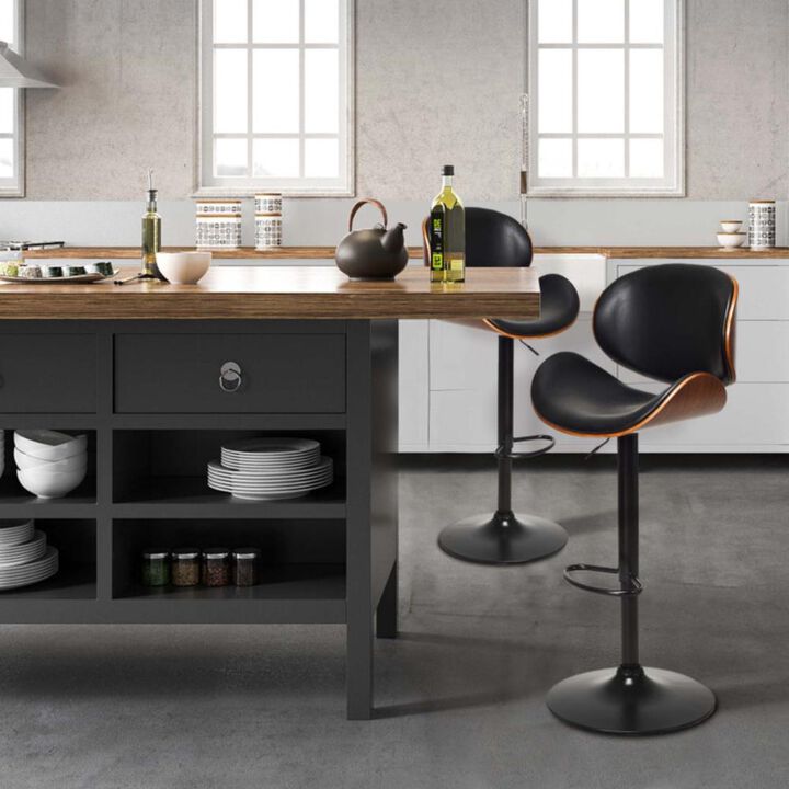 Hivvago Set of 2 Adjustable Swivel PU Leather Bar Stools with Curved Footrest