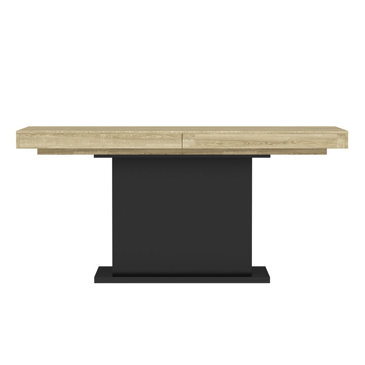 63- 78.7 in. Adjustable Width, Rectangle Wooden Grain Top & Black Bottom, Home Office Desk, Computer Desk, Writing Desk