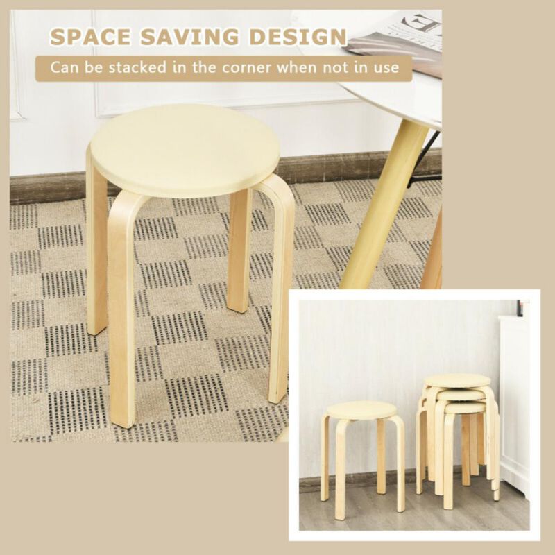 Hivvago 4-Pack Bentwood Stack Stools with PU Leather Round Top