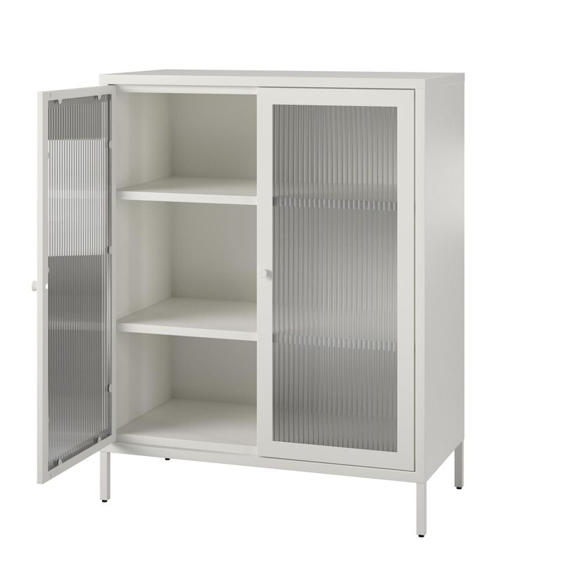 Shadwick 2 Door Storage Cabinet-Fluted Glass Metal Locker