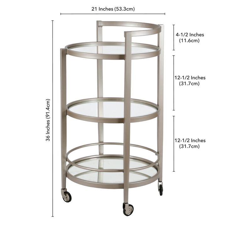 Hudson&Canal Hause 21'' Wide Round Bar Cart in Satin Nickel