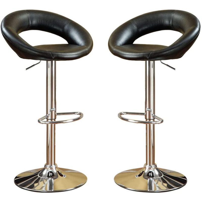 Adjustable Height Swivel Chairs Set, Faux Leather, Chrome Base