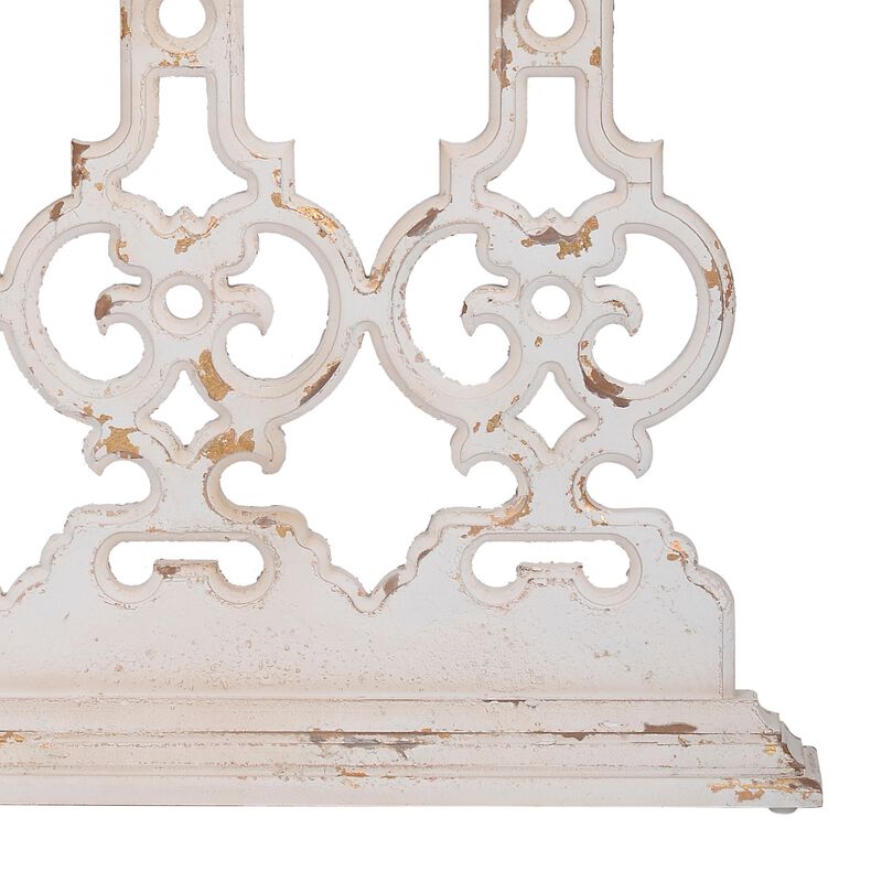 32 Inch Console Table, Fir Wood, Traditional, Scrollwork, Antique White-Benzara
