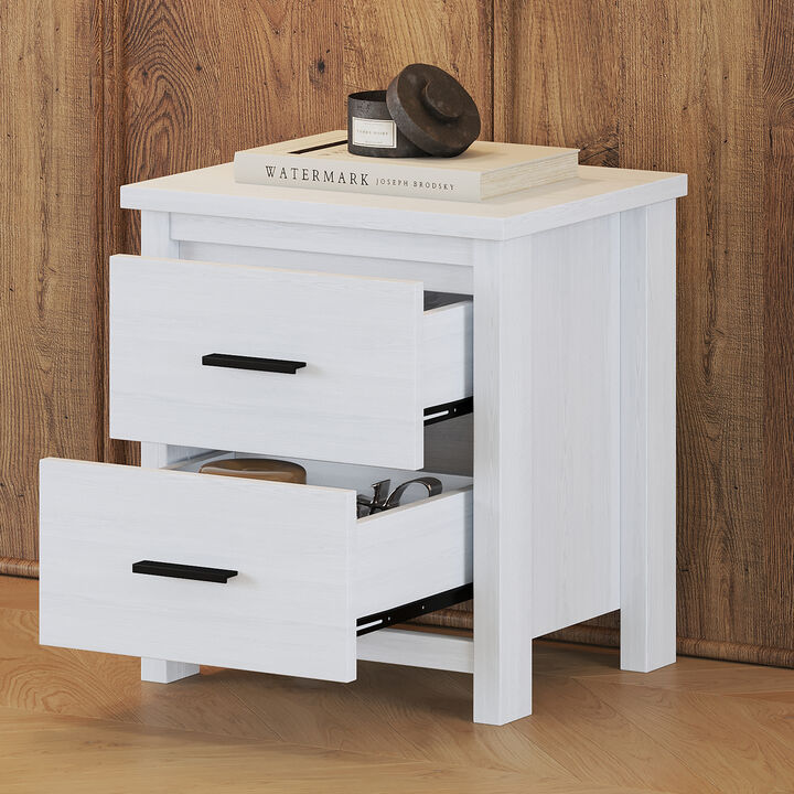 Merax Vintage 2-Drawer White Nightstand for Bedroom