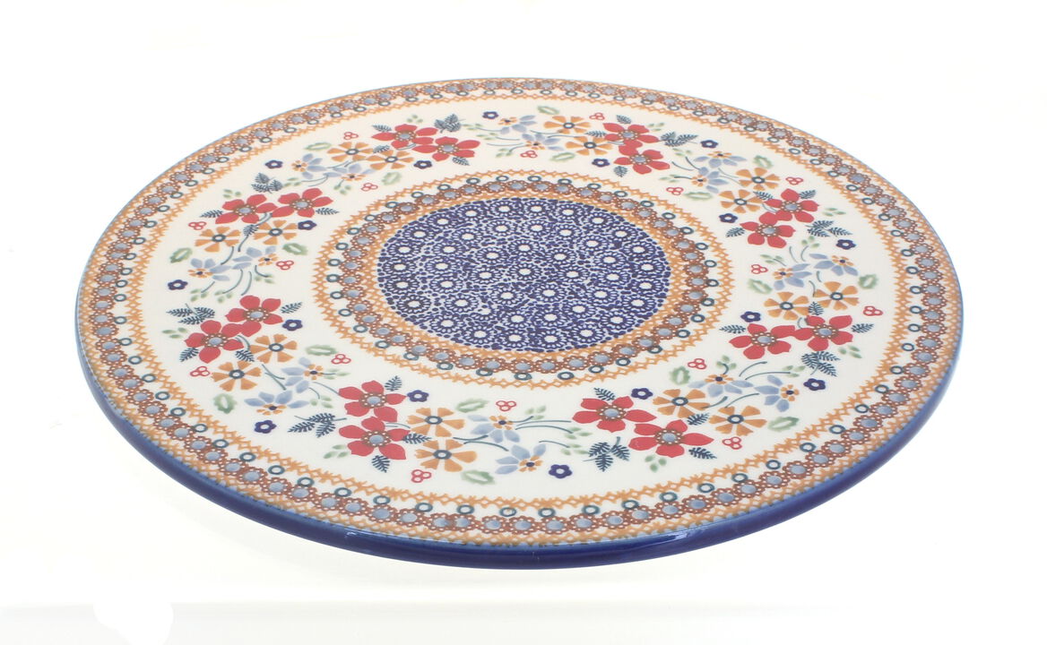 Blue Rose Polish Pottery Garden Bouquet Round Cutting Board