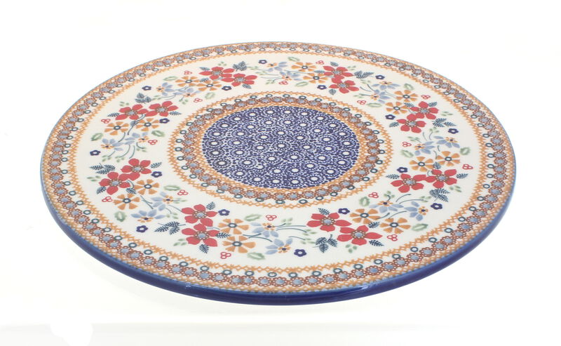Blue Rose Polish Pottery Garden Bouquet Round Cutting Board