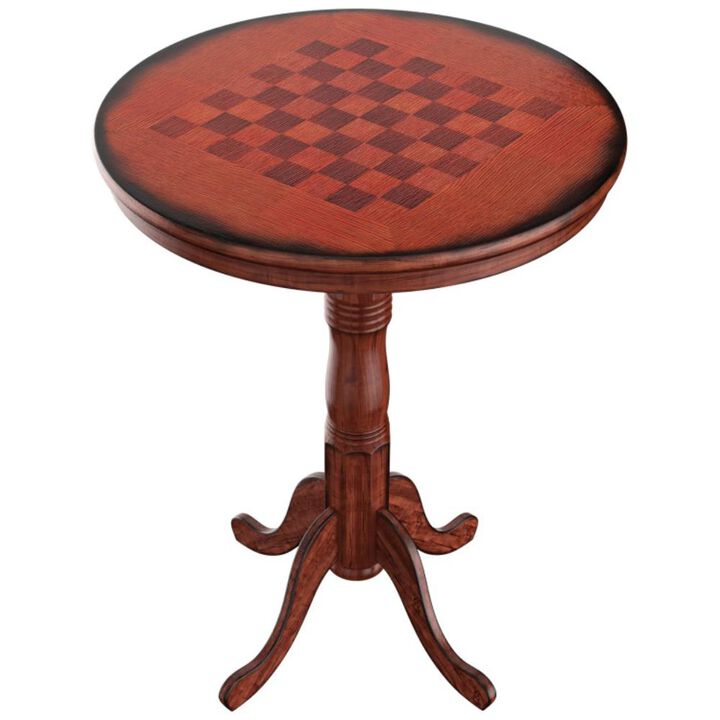Hivvago 42 Inch Wooden Round Pub Pedestal Side Table with Chessboard