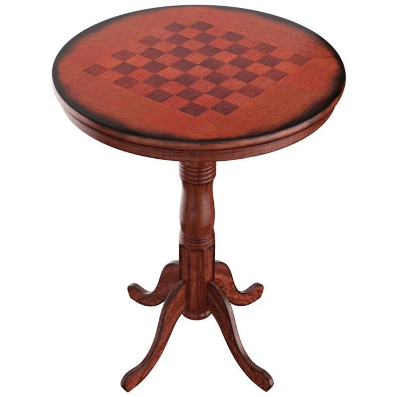 Hivvago 42 Inch Wooden Round Pub Pedestal Side Table with Chessboard