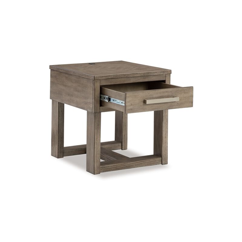Aska Rectangular Side End Table with Drawer, USB Port, 24 Inch Gray - Benzara