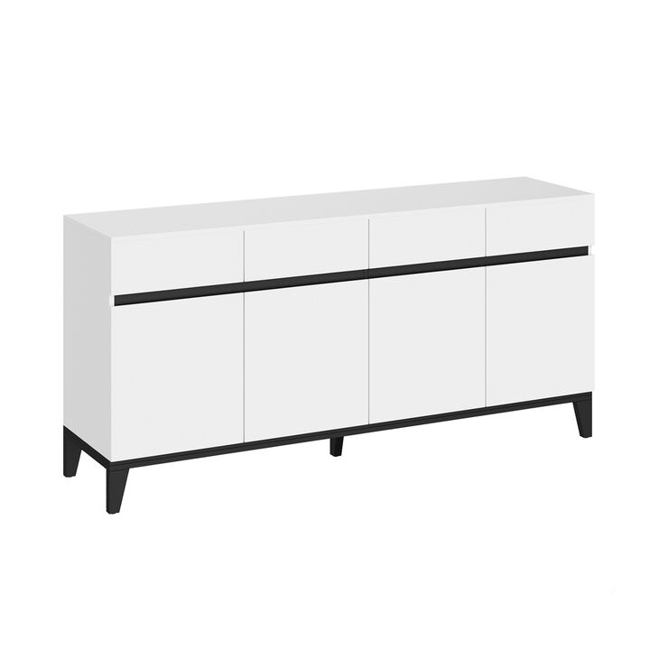 Sideboard Buffet Storage Cabinet with Doors and 4 Drawers, Kitchen Cupboard Cabinet with Adjustable Shelves in White
