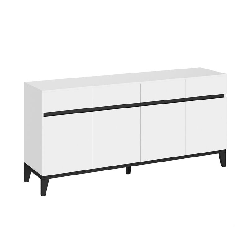 Sideboard Buffet Storage Cabinet with Doors and 4 Drawers, Kitchen Cupboard Cabinet with Adjustable Shelves in White