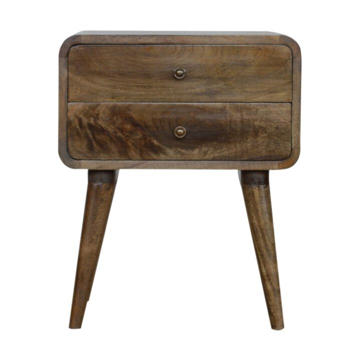 Curved Classic Grey Washed Solid Wood 2 Drawer   NightStand