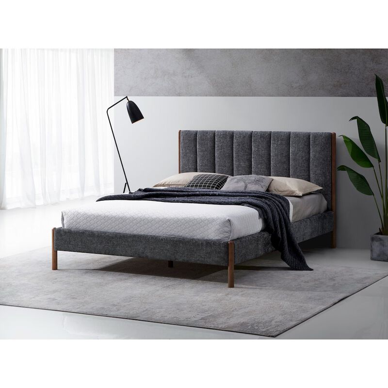 Omax Decor Exton Upholstered Platform Queen Bed in Dark Gray Fabric