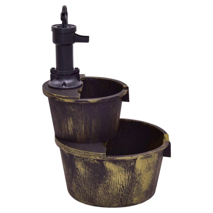 Hivvago 2 Tiers Outdoor Barrel Waterfall Fountain with Pump