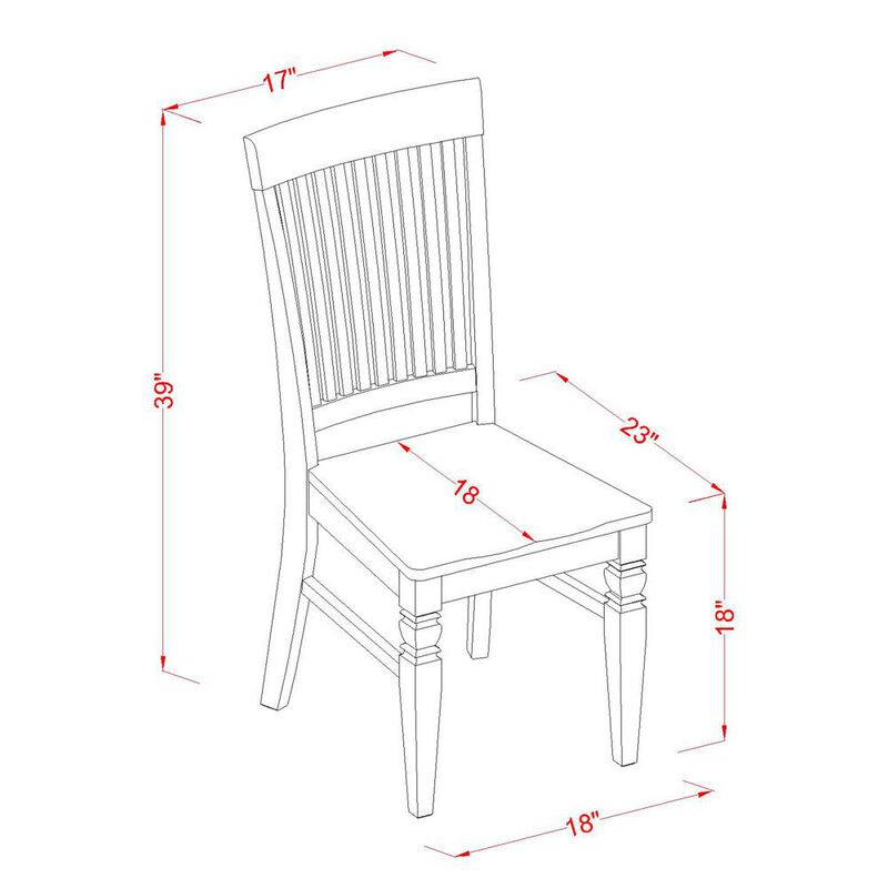 East West Furniture Weston  Dining  Wood  Seat  Chair  with  Slatted  Back  in  Black  Finish,  Set  of  2