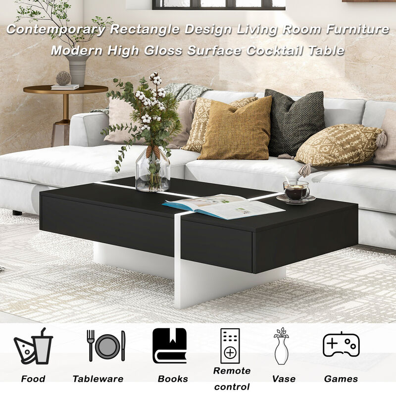 Contemporary Rectangle Design Living Room Furniture, Modern High Gloss Surface Cocktail Table