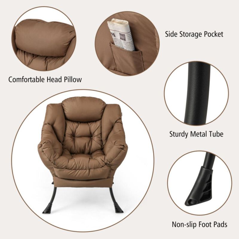 Hivvago Modern Accent Sofa Chair with Folding Footrest and Side Pocket-Brown