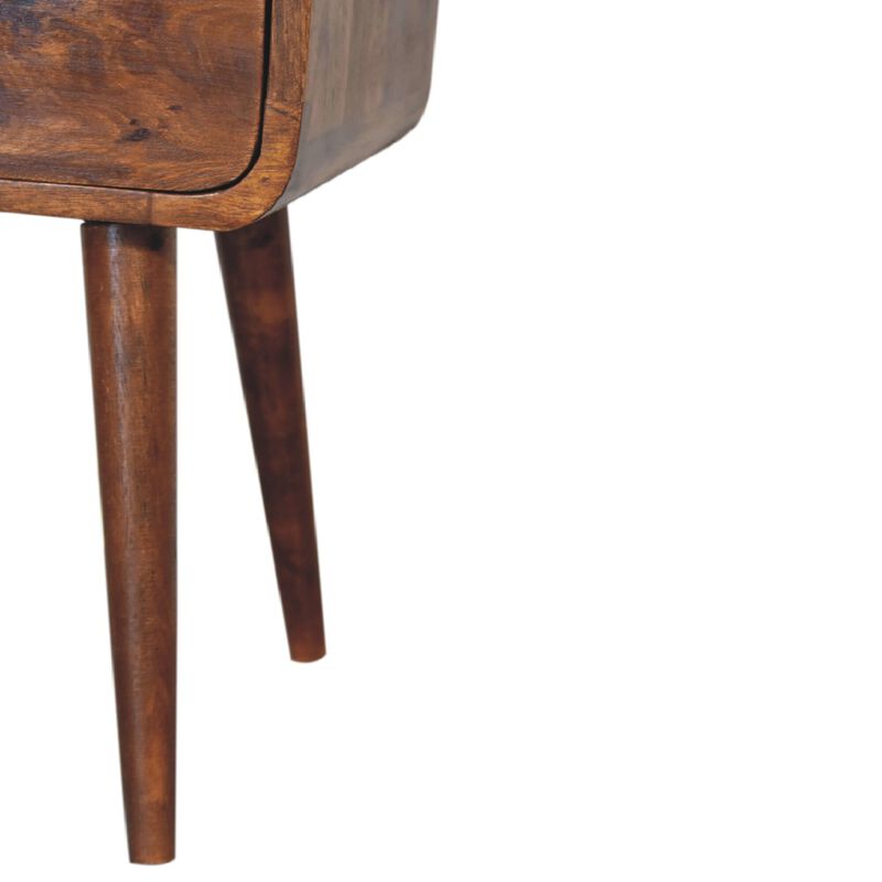Mini Chestnut Curved 1 Drawer Nightstand  with Open Slot