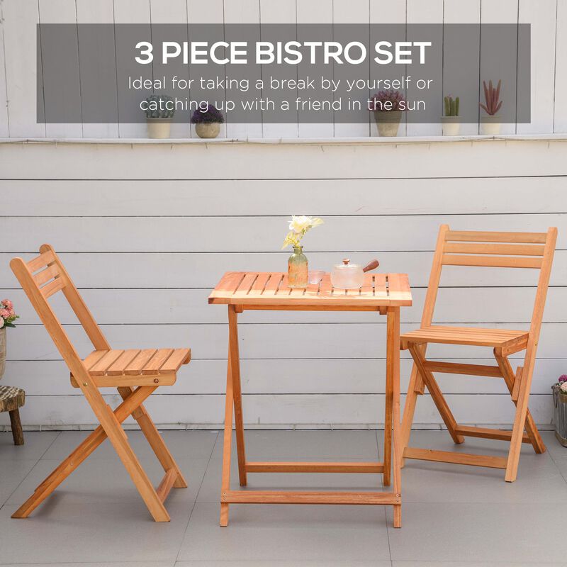 Teak Bistro Set: 3-Piece Folding Outdoor Chairs and Table
