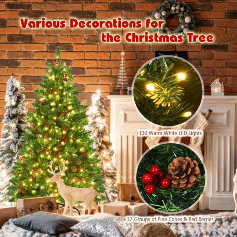 Hivvago 4.5 Feet Pre-lit Hinged Christmas Tree with 300 LED Lights