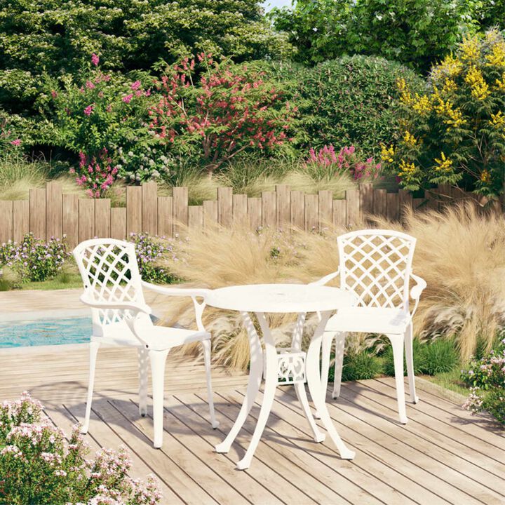 vidaXL Patio Bistro Set 3 Piece, Outdoor Bistro Table for Porch, Patio Furniture Set with Table, Chair, Industrial Style, Cast Aluminum White