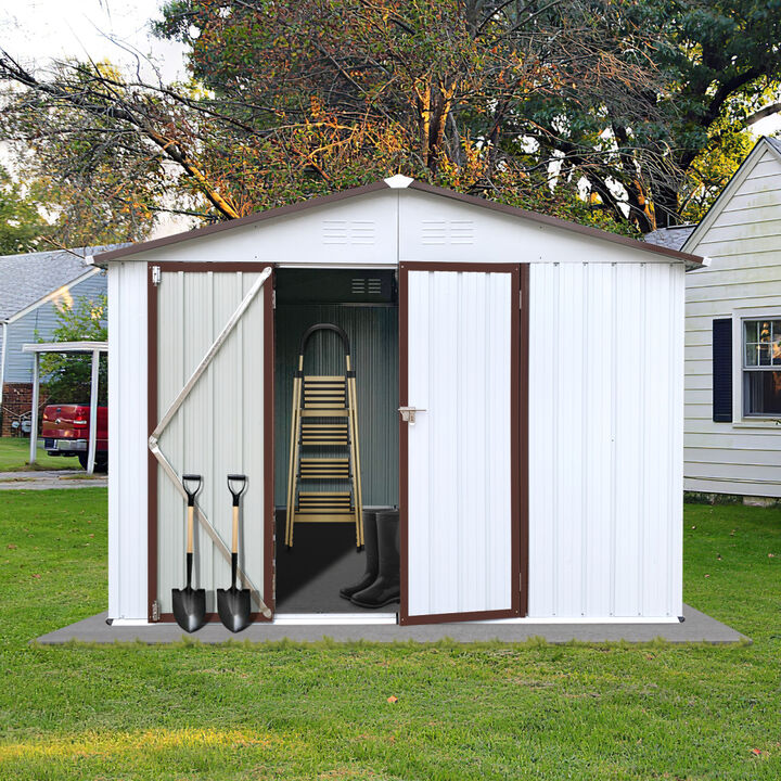 Metal Garden Sheds 10FTx8FT Outdoor Storage Sheds White+Coffee