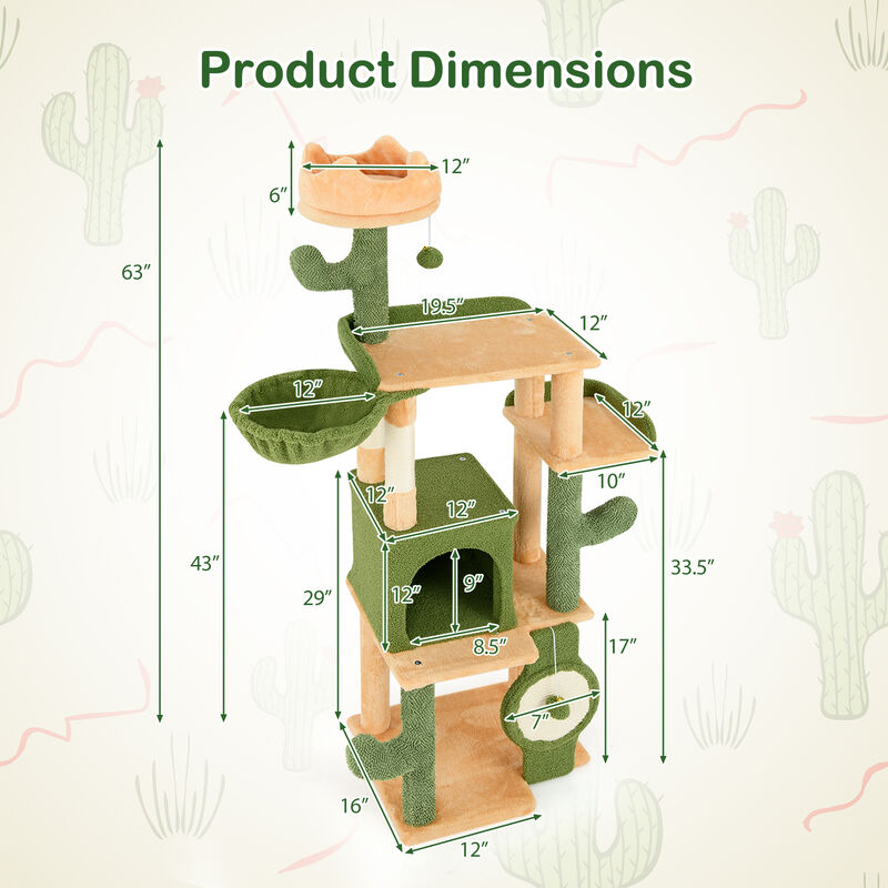 Cactus Cat Tree with Sisal Scratching Posts and Board for Indoor Cats