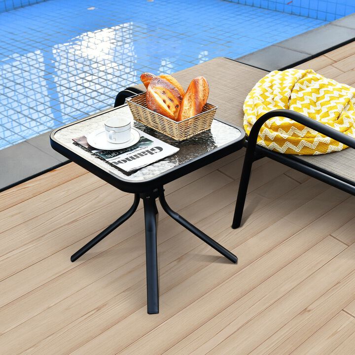 Tempered Glass Top Patio Table with Heavy-duty Metal Frame for Garden Poolside-Black
