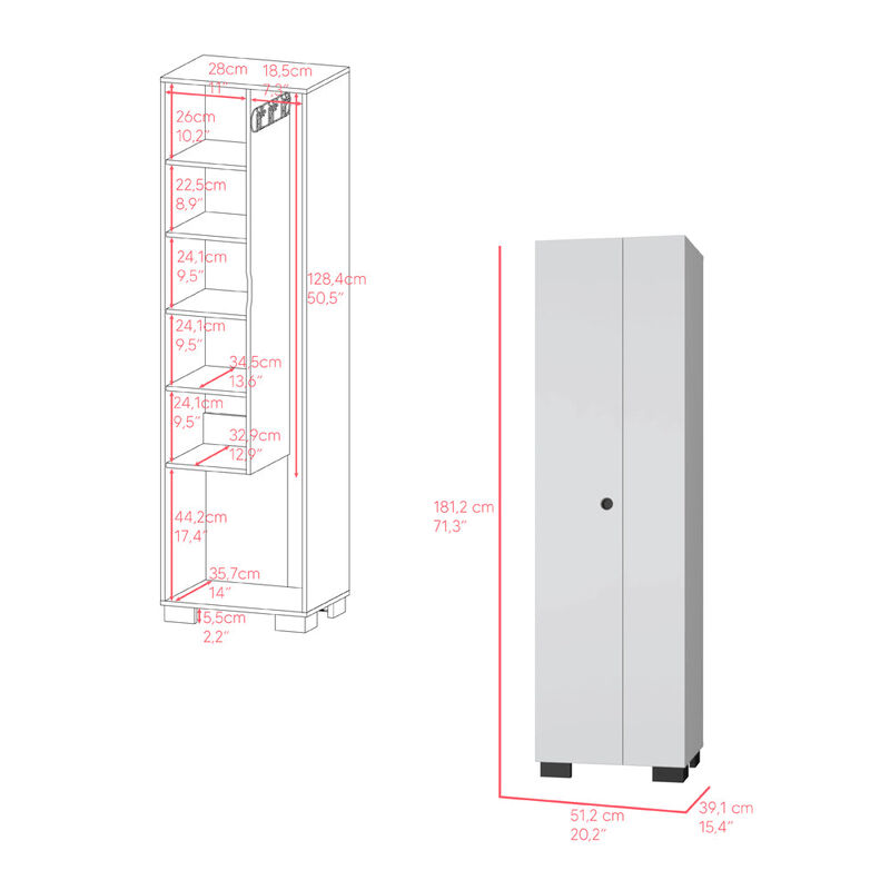 Broom Cabinet Lucin, Garage, White