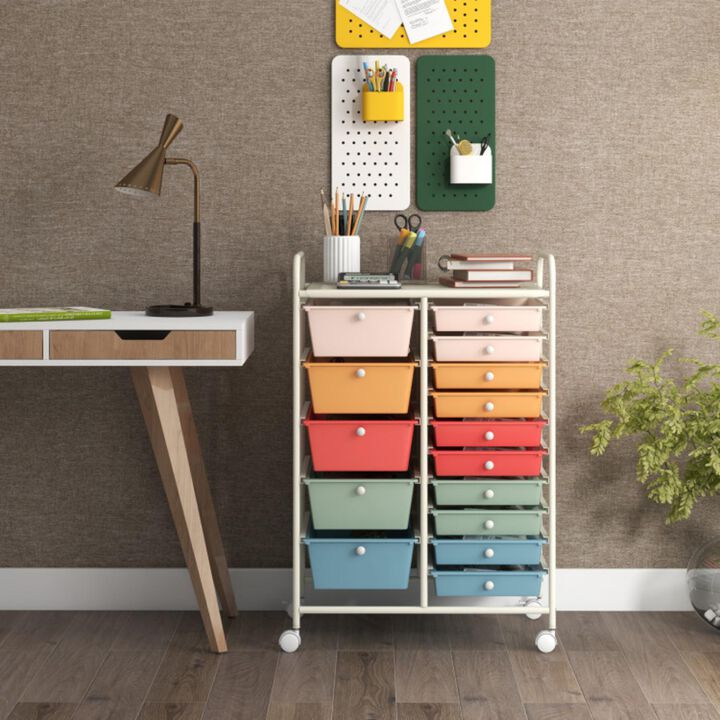 Hivvago 15-Drawer Utility Rolling Organizer Cart Multi-Use Storage