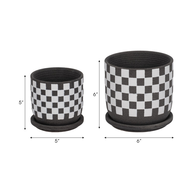 Checkerboard Saucer Planters Set