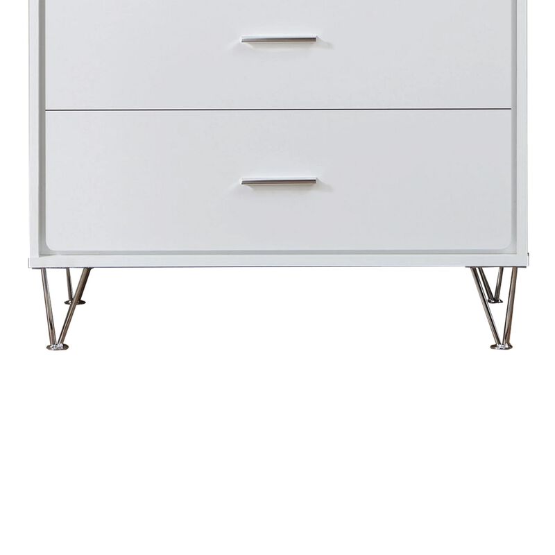 Contemporary Style Wooden Chest with Five Drawers, White-Benzara
