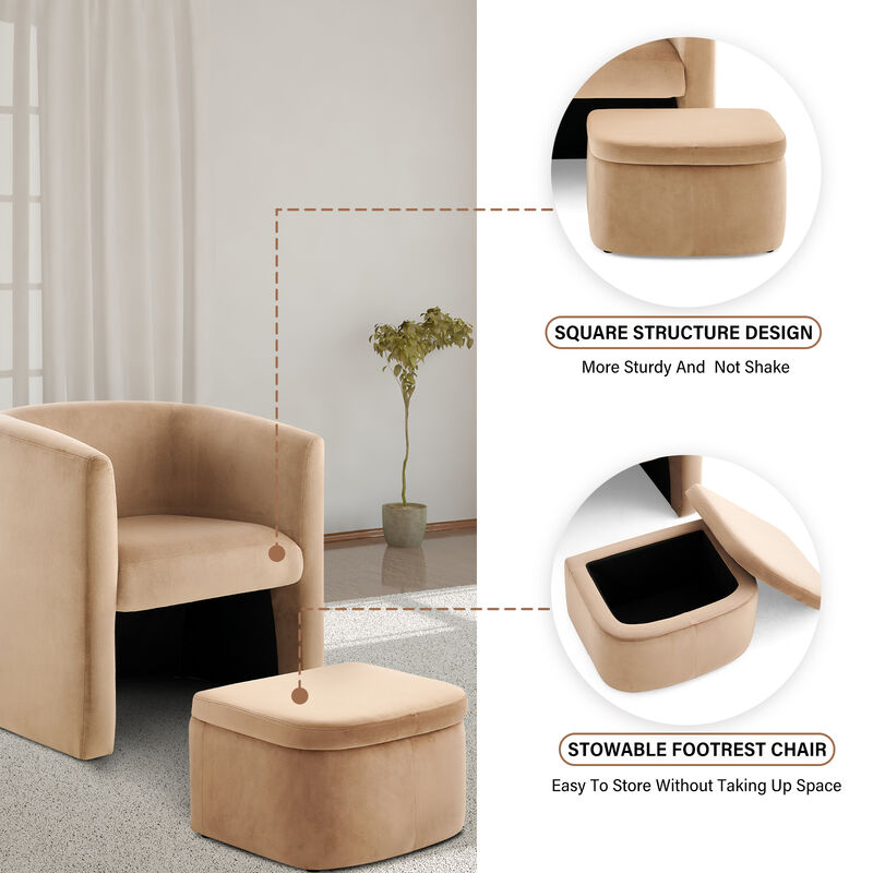 Upholstered Sherpa Barrel Chair with Storage Ottoman Set Green Color Modern Single Sofa Accent Lounge Chair