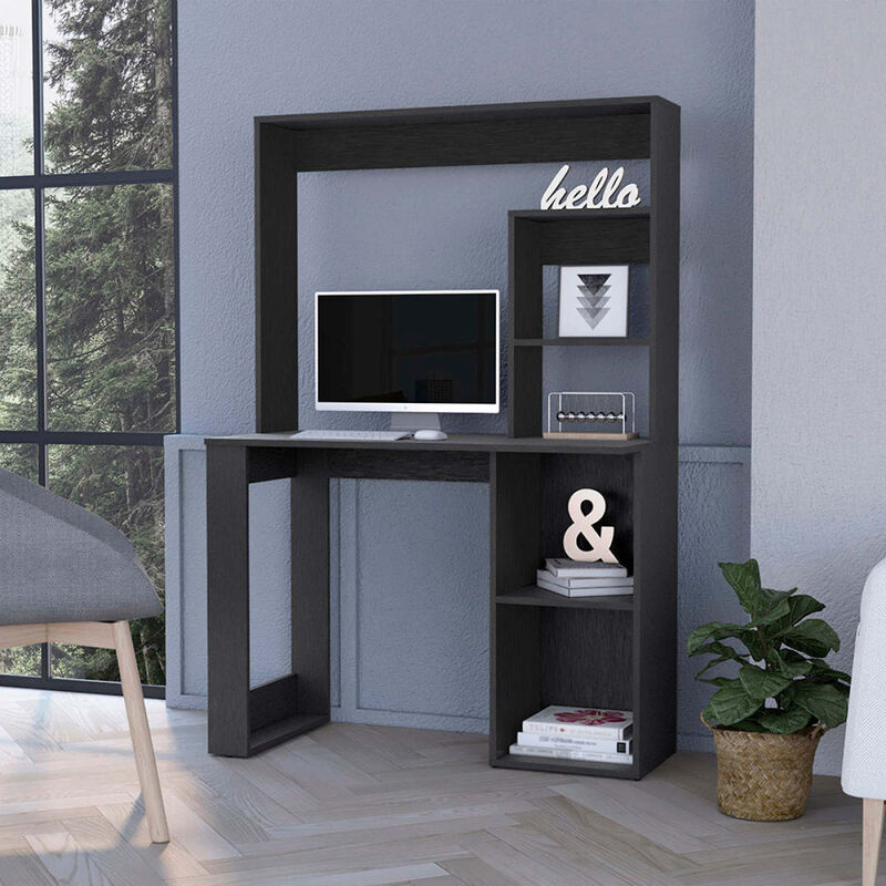 Palisades Computer Desk With Hutch And Storage Shelves Black