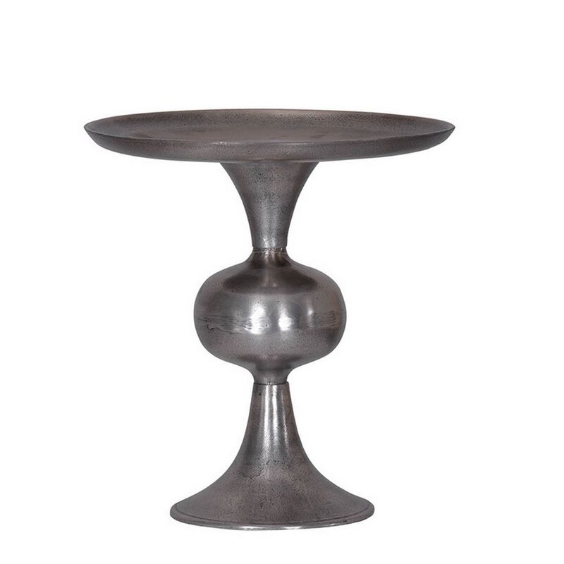 Ria 14 Inch Cake Stand, Solid Round Top, Pedestal Base, Silver Aluminum - Benzara