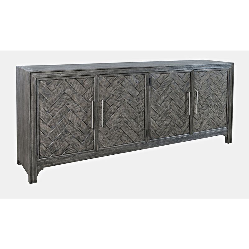 Jofran Gramercy Mid-Century Modern Chevron Four Door 79 Accent Cabinet