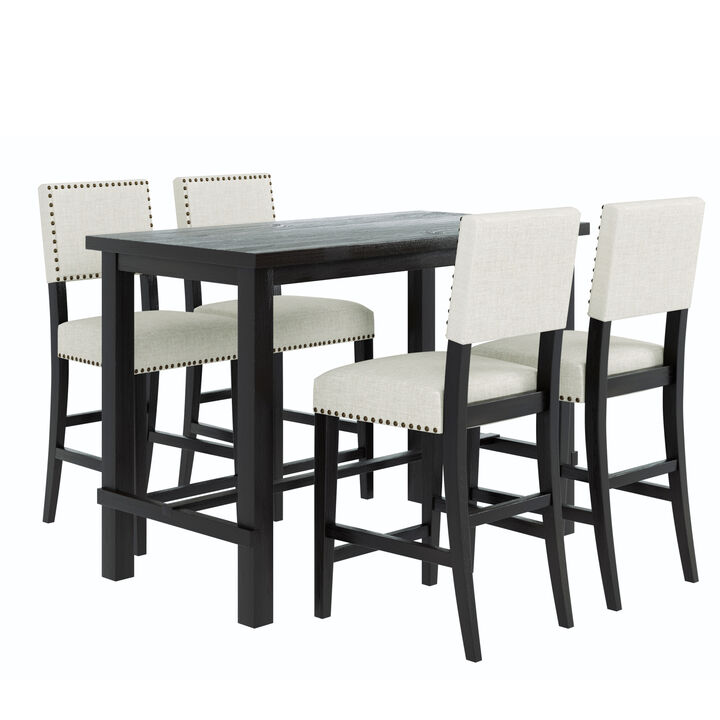 5-Piece Counter Height Dining Set, Classic Elegant Table And 4 Chairs In Espresso