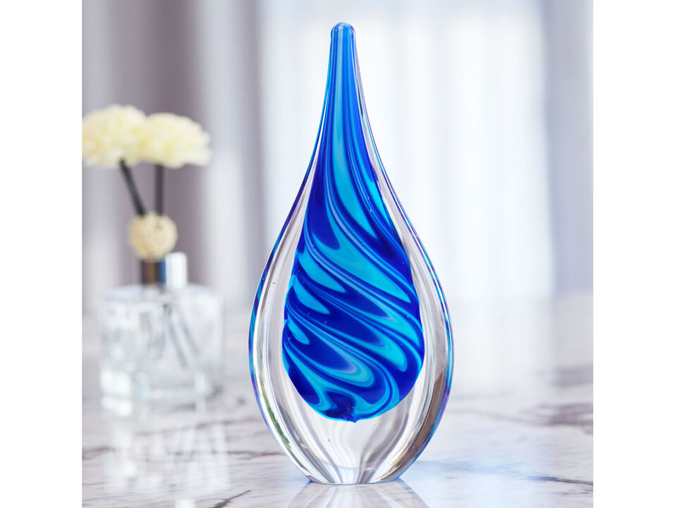 Hand Blown Swirl Wave Tear Drop Sommerso Art Glass Sculpture