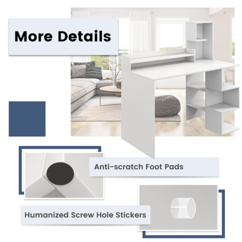 Hivvago Modern Computer Desk with Storage Bookshelf and Hutch for Home Office