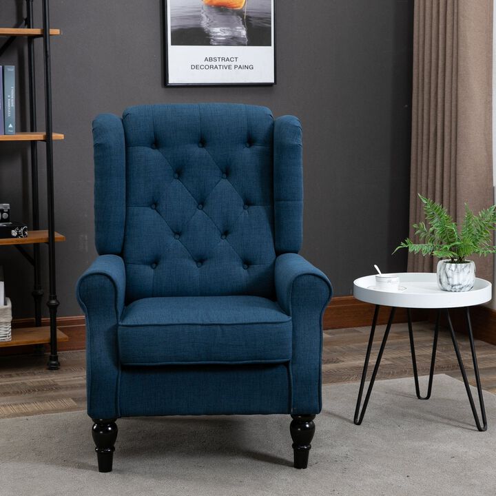 Blue Tufted Elegance: Fabric Accent Armchair with Padded Seat