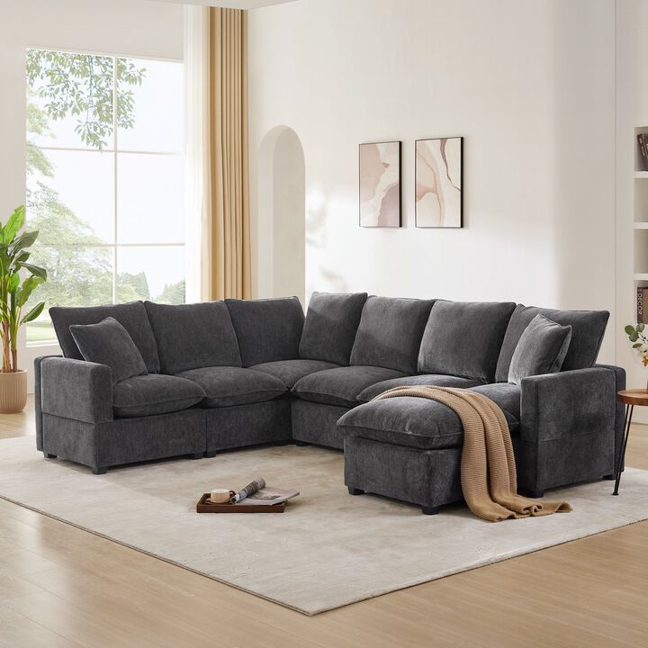 MONDAWE Modern U Shape Modular Sofa, 7 Seat Chenille Sectional Couch Set with 2 Pillows Included, Freely Combinable Indoor Funiture