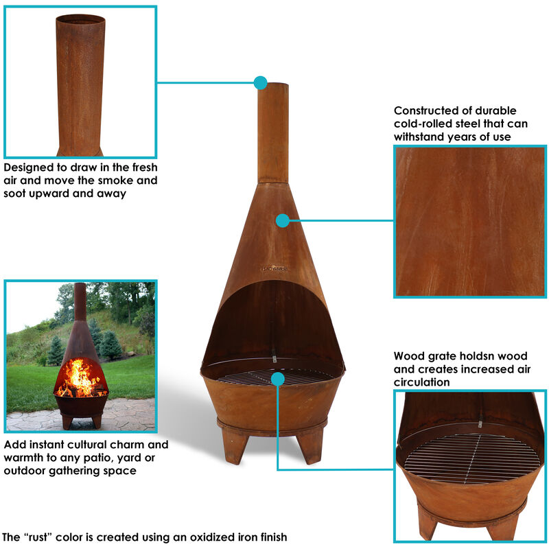 Sunnydaze 6 ft Steel Wood Burning Outdoor Chiminea Fire Pit with Wood Grate